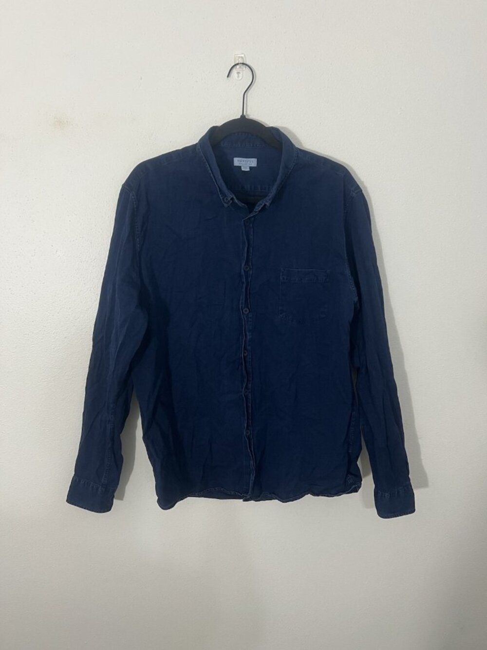 Sunspel Mens Dark Blue Long Sleeve Cotton Button Down Shirt Size XXL